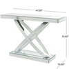 SILVER GLASS GEOMETRIC X-SHAPED MIRRORED CONSOLE TABLE WITH CRYSTAL EMBELLISHMENTS