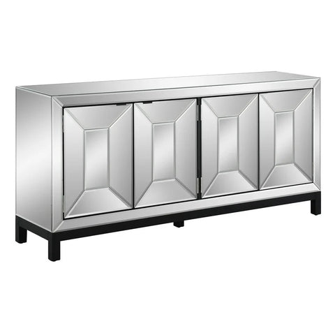 4-Door Modern Glass And Metal Beveled Mirror Picture Frame Sideboard