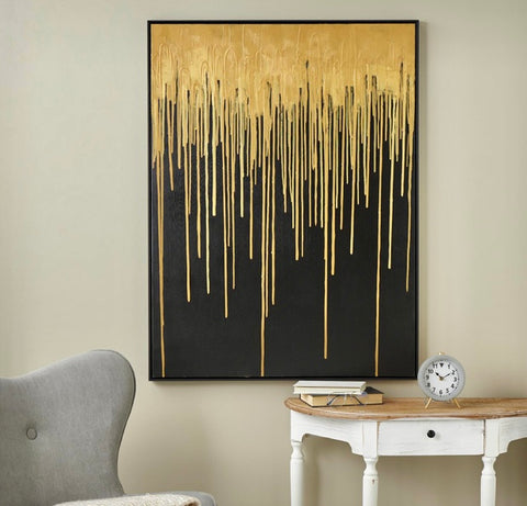 GOLD CANVAS ABSTRACT MELTING DRIP FRAMED WALL ART