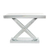 SILVER GLASS GEOMETRIC X-SHAPED MIRRORED CONSOLE TABLE WITH CRYSTAL EMBELLISHMENTS