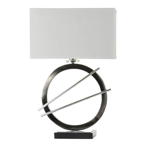 Contemporary Table Lamp In Chrome And Black with White Hardback Shade