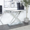 SILVER GLASS GEOMETRIC X-SHAPED MIRRORED CONSOLE TABLE WITH CRYSTAL EMBELLISHMENTS