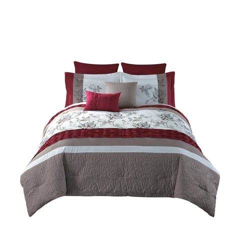 8 Piece Queen Polyester Comforter Set With Floral Print, Multicolor -