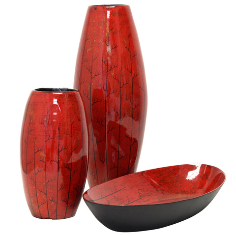 TWO URN VASES W/BOWL