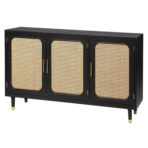 EBONY WOOD & IVORY | Three Door Sideboard with Caning Accent